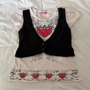 Y2K Baby Tee with Vest Tattoo Style Print
